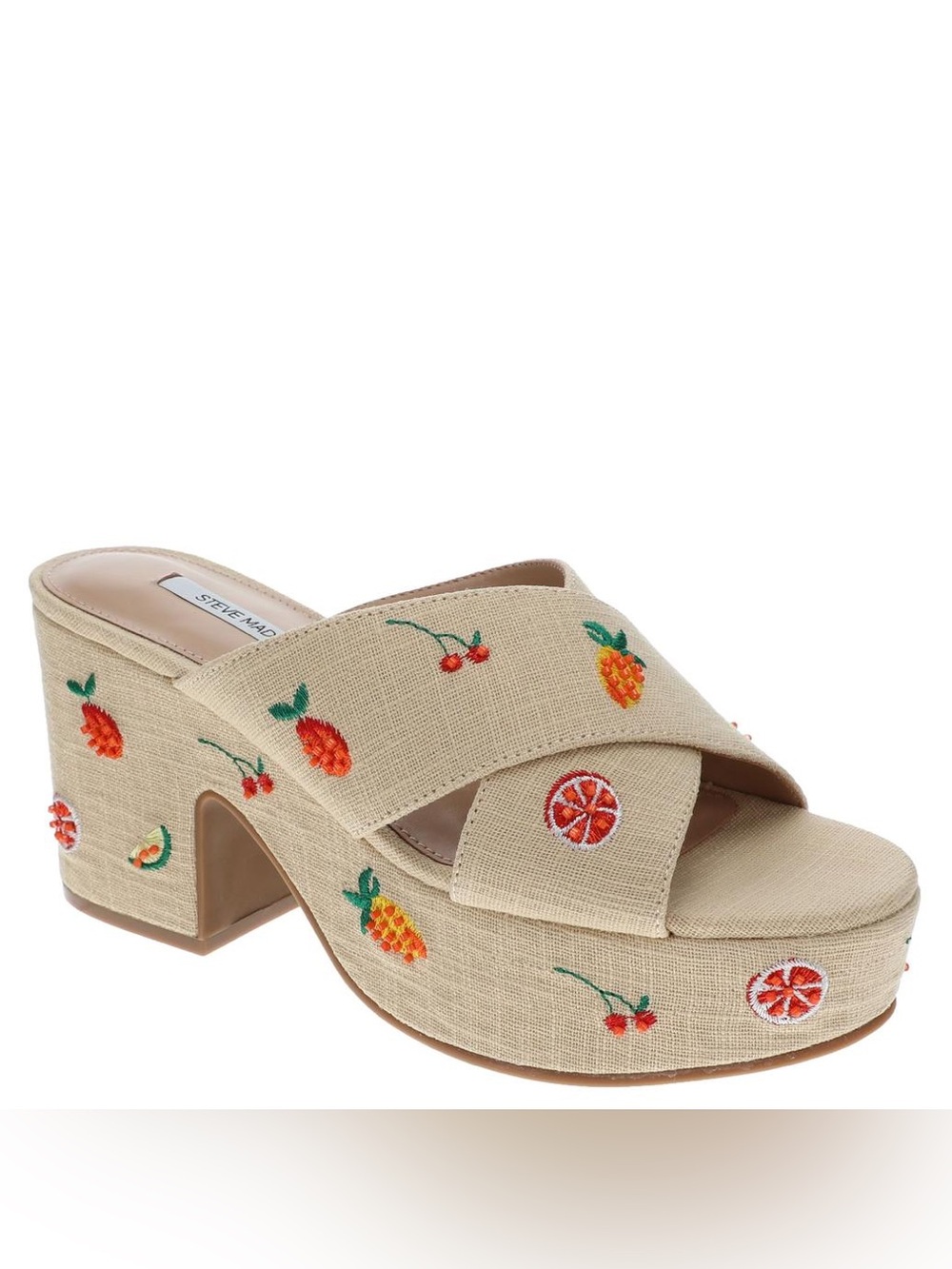 Steve Madden Truthful Embroidered Platform Sandals - Fruit Multi 9 NWOB